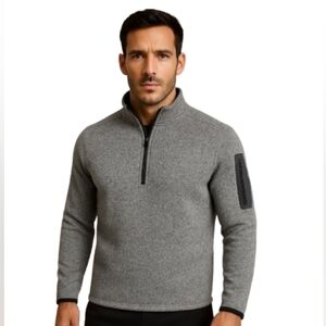 Antigua Mens Pullover Quarter-Zip Knit Sweater Gray Medium